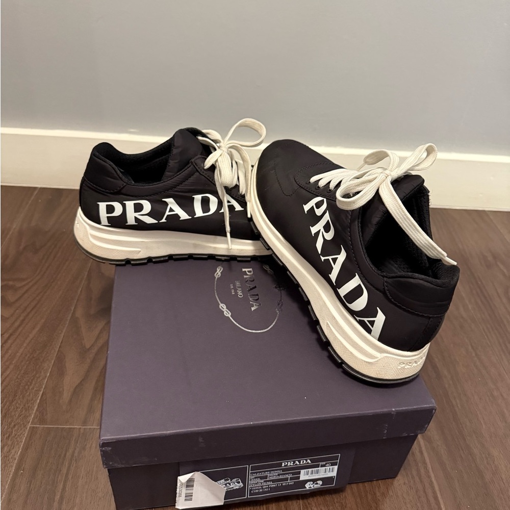 Prada Black and White Logo Sneakers